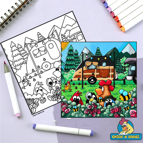 Birds and Bees Colouring Page
