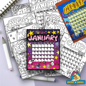 Calendar 2026 Cute Chickens and Hens to colour January - December