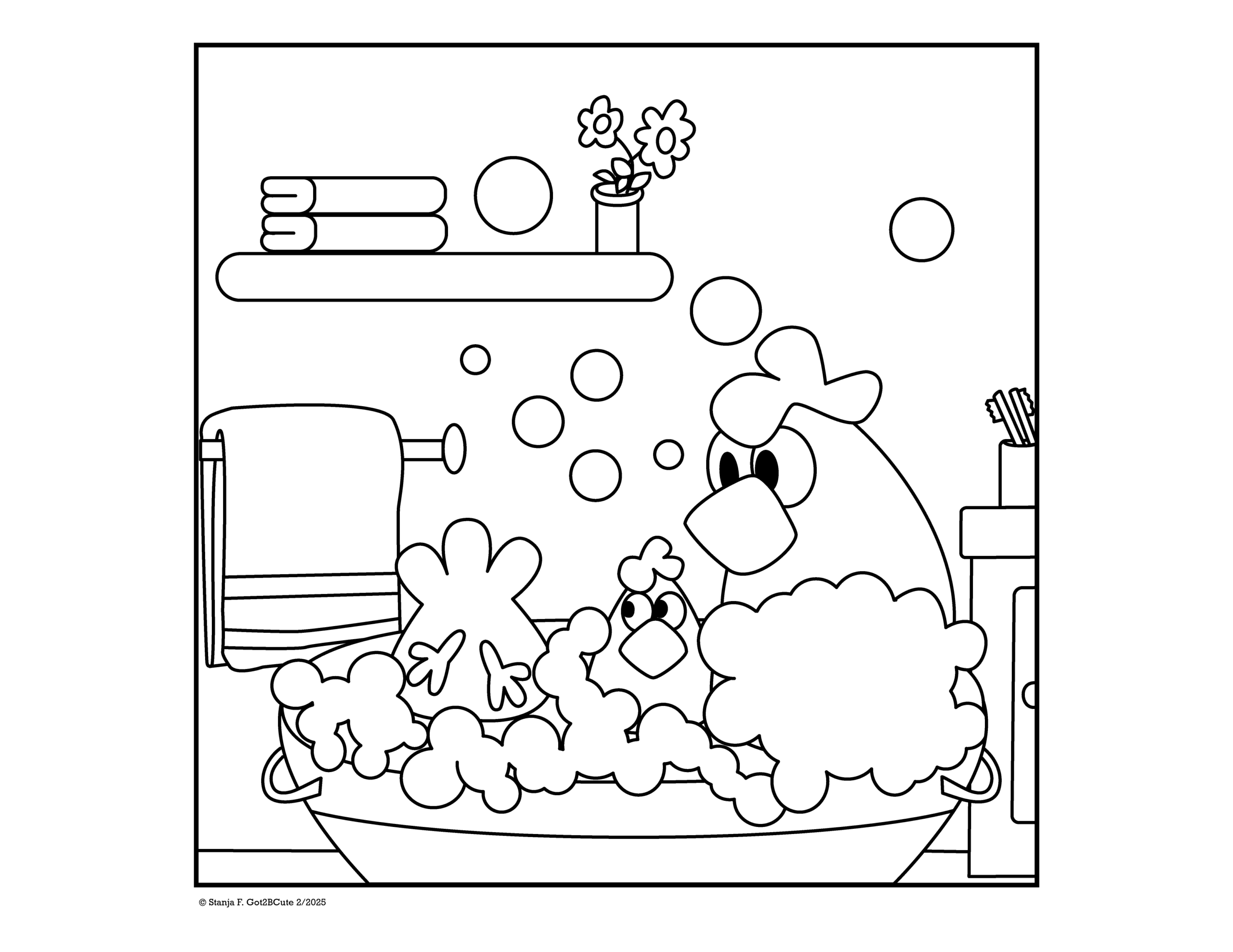 color cute bird and chick taking bath