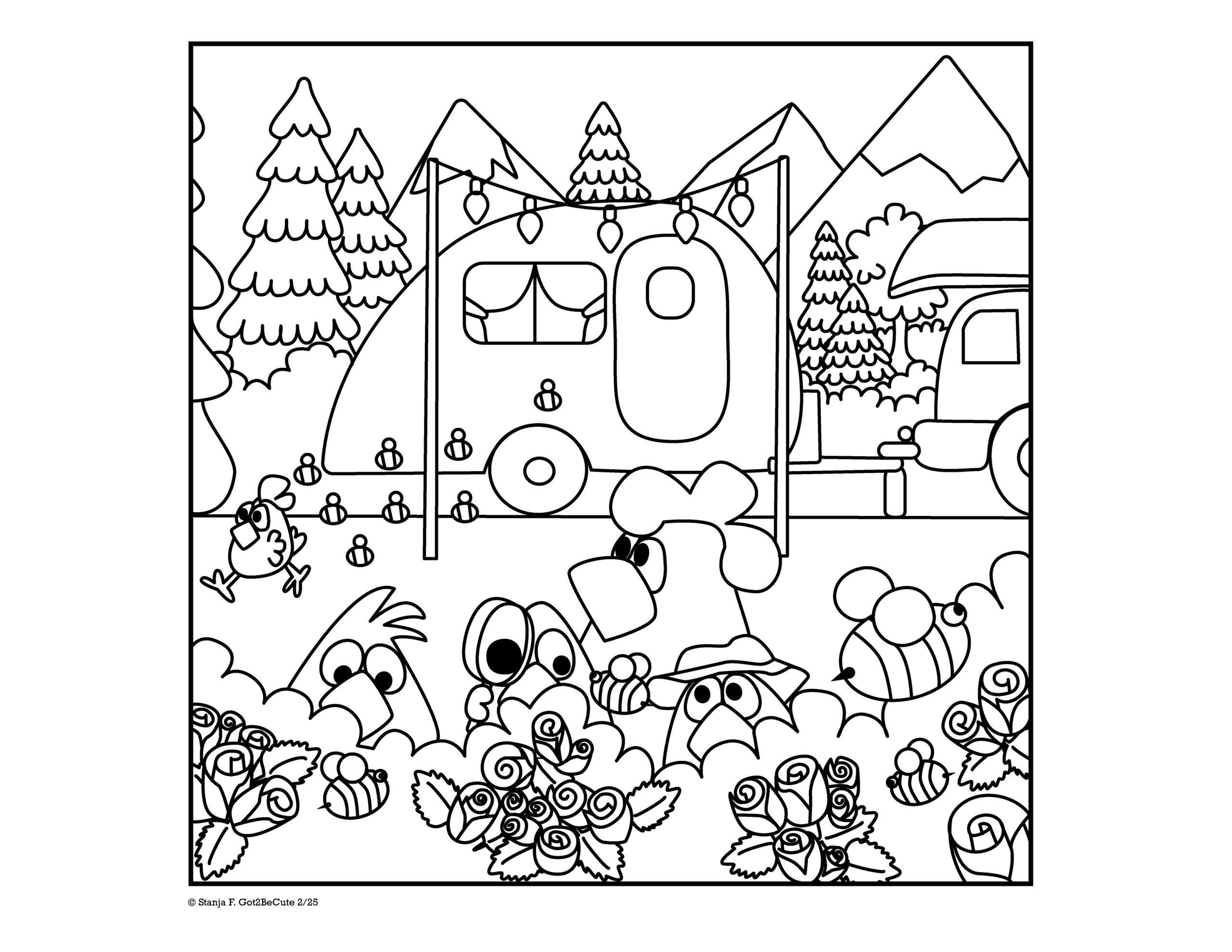Cute and cozy Chicken family camping and beewatching