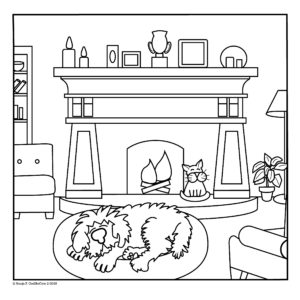 Cozy pets in front of fire