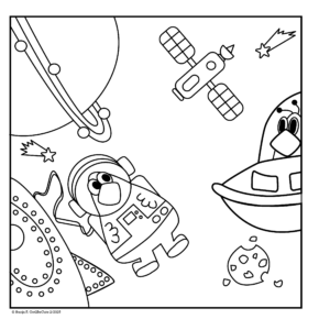 Cute Astronaut chicken encountering funny alien chicken in space
