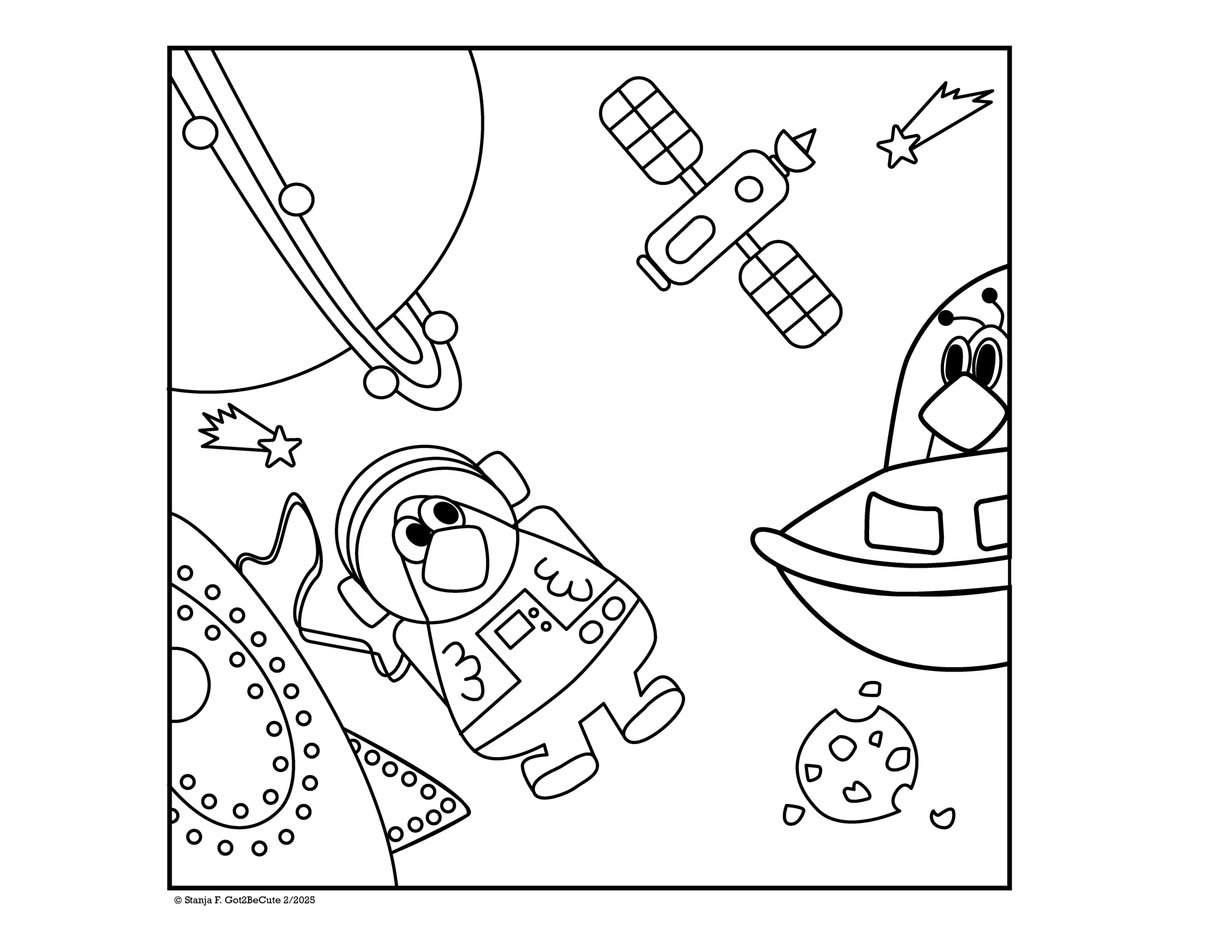 Cute Astronaut chicken encountering funny alien chicken in space