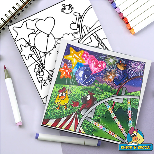 Cute and easy colouring page chickens and hens