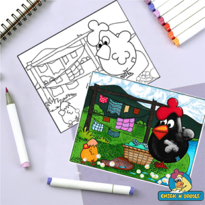 Laundry Chicken Colouring Page