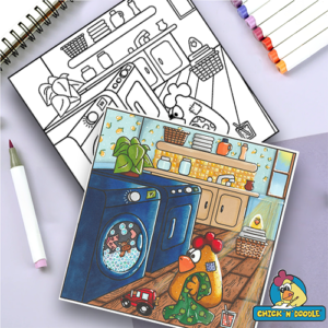 Bear Bath Colouring Page