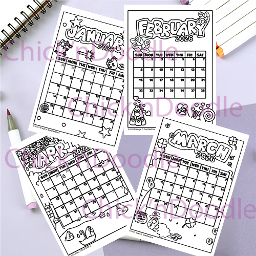 Cute and Colorable 2026 Monthly Planner Digital Pages for download