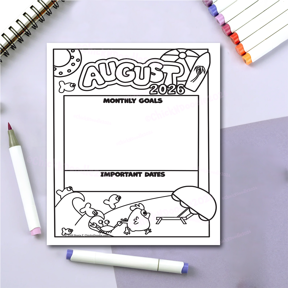 Handmade Monthly Goals Stickers for Planners and Journals - Digital Download for coloring