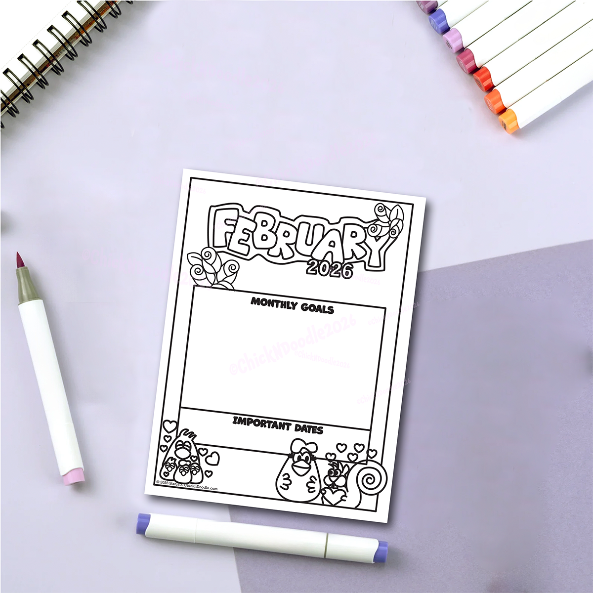 Handmade Monthly Goals Stickers for Planners and Journals - Digital Download for coloring