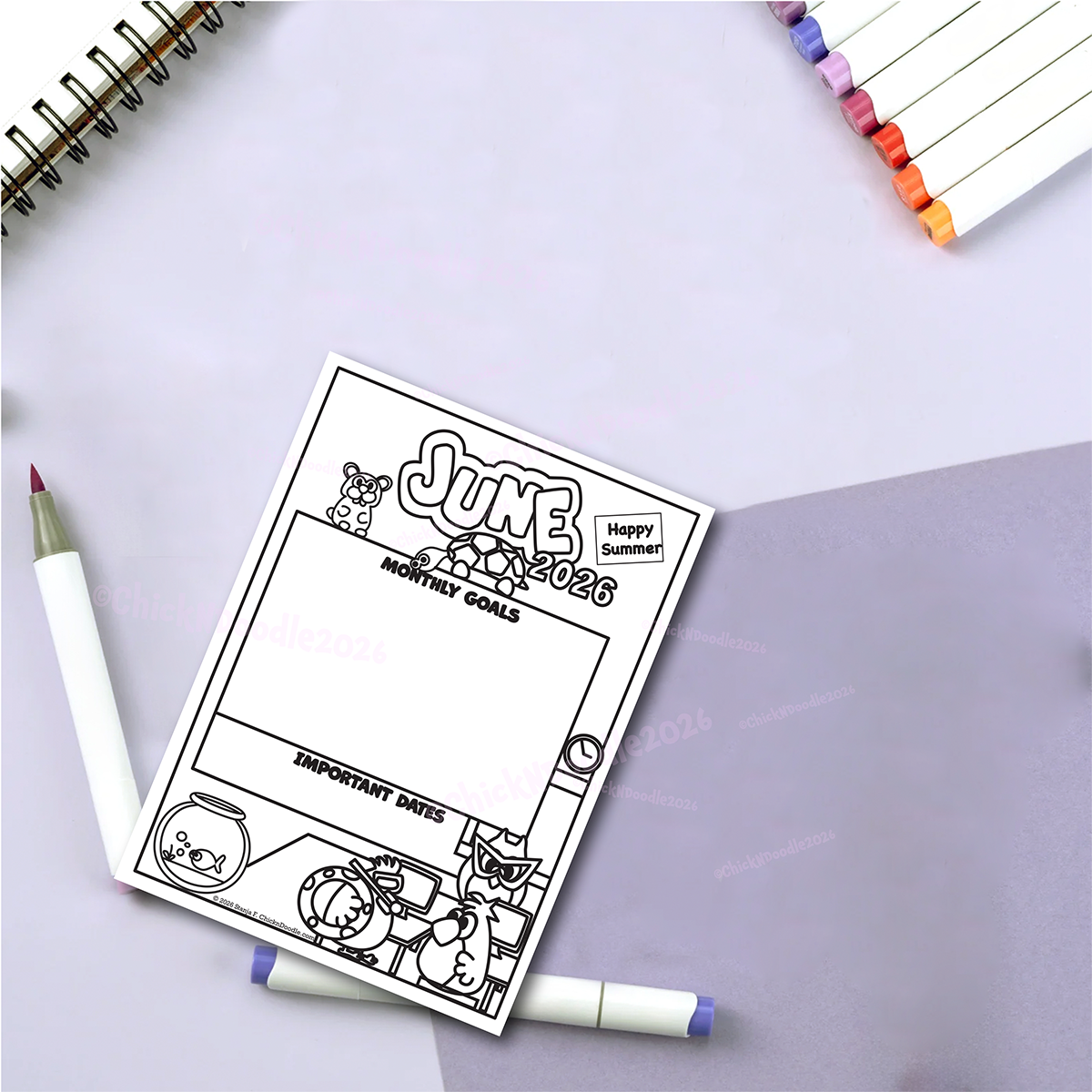 Handmade Monthly Goals Stickers for Planners and Journals - Digital Download for coloring