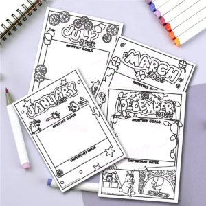 Handmade Monthly Goals Stickers for Planners and Journals - Digital Download for coloring - Image 3