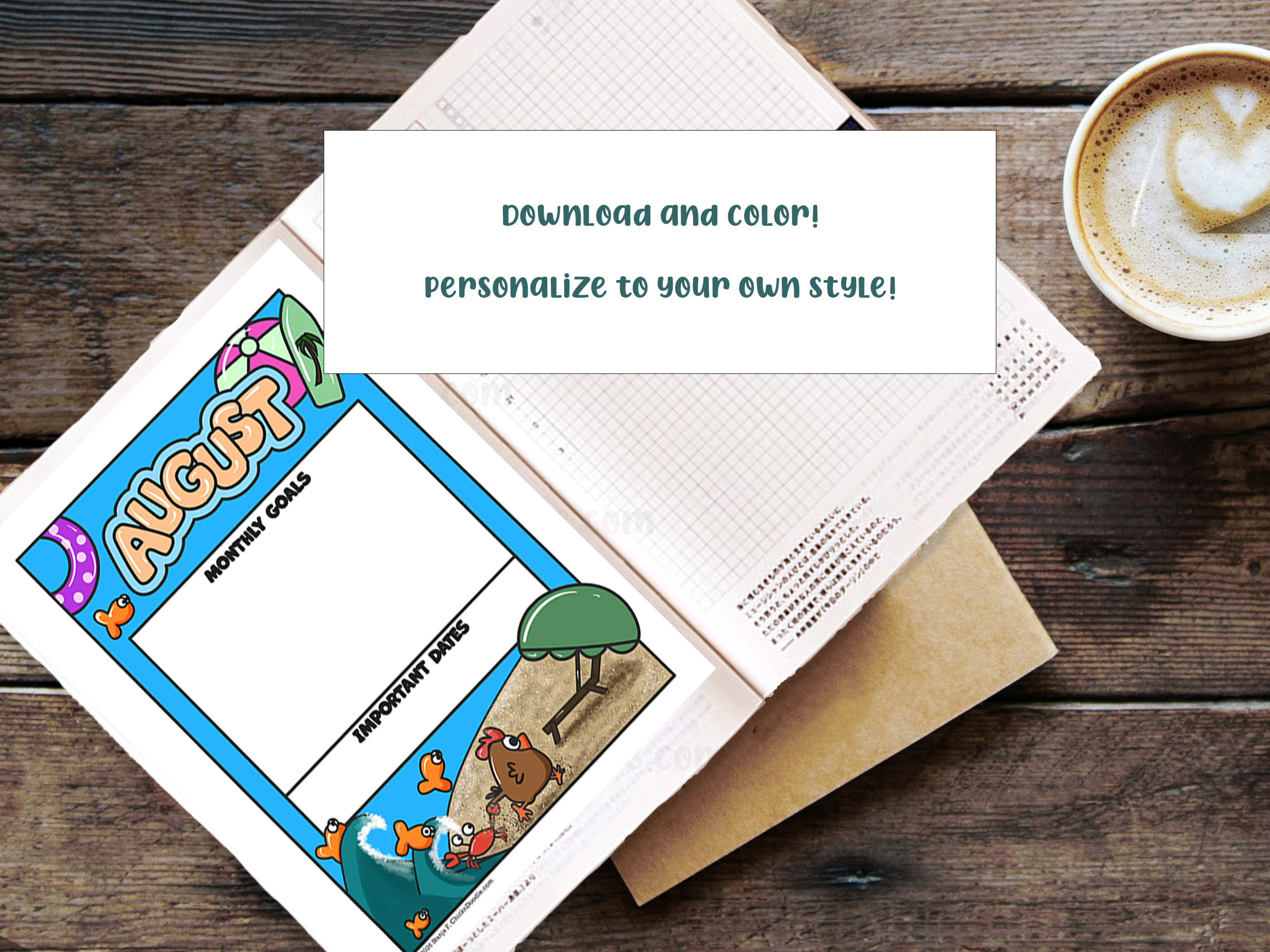 Handmade Monthly Goals Stickers for Planners and Journals - Digital Download for coloring