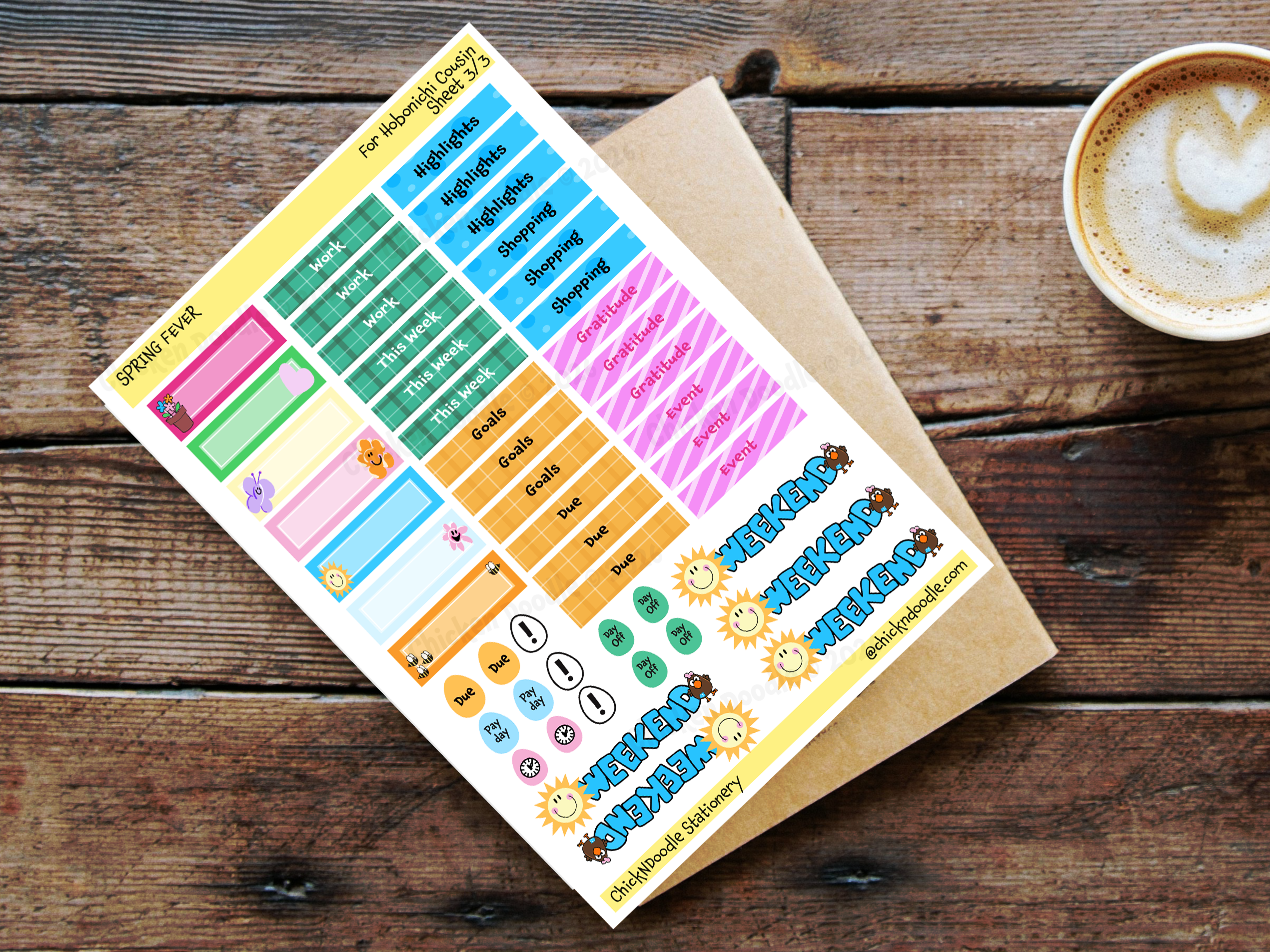 Handmade Package of 3 Spring-Themed Sticker Sheets to Make Your Journaling Hobby Easy!