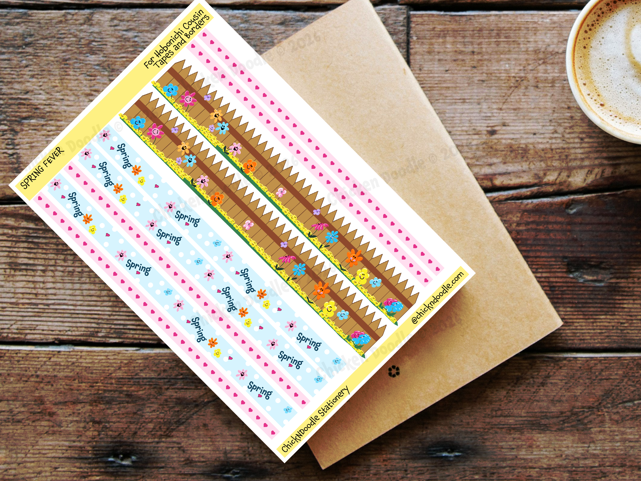 Spring-themed decorative border stickers for journals,. planners and scrapbooks